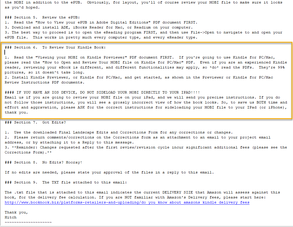 Section 6 gets you started on reviewing your MOBI (Kindle) file!&nbsp;