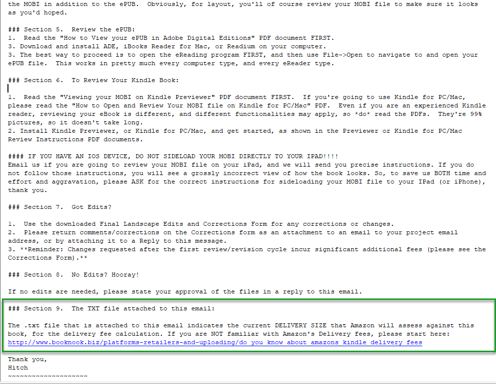 Section 9--this tells you where to find the Delivery Fee Size of your MOBI file, in the .txt file that we also send you with this pair of files.&nbsp;