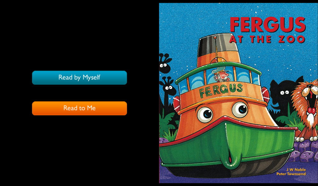 Fergus At the Zoo, one of the lovely Fergus the Ferry eBooks for kids, on a Nook reader, using the "Nook Kids" app. NookKids is the only fixed-layout option available on NookPress at this time.