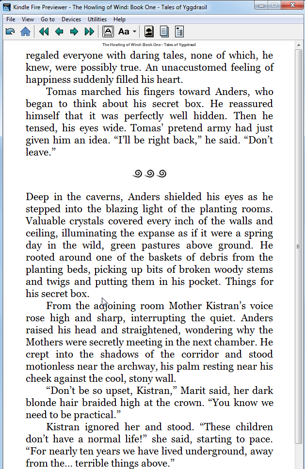 A scene-break using fleurons, in Sig Nilsson's "Howling of the Wind."&nbsp;