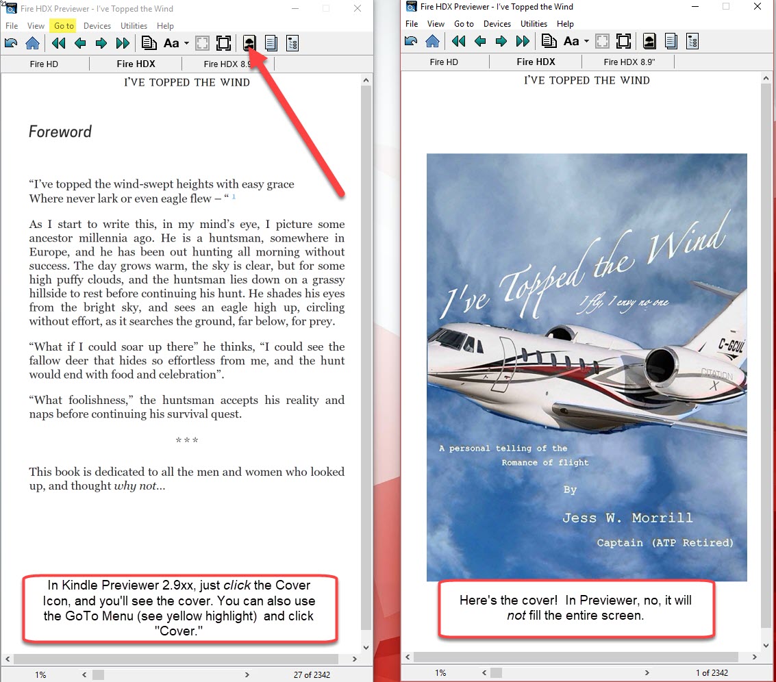 Use the Cover Icon to see the Cover of your Kindle book.