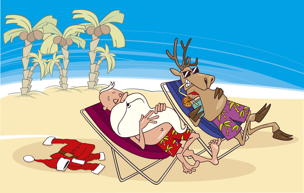 santa and reindeer on the beach SM