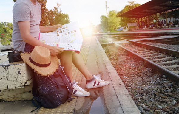 A girl waits at a Train Station, Labor Day 2017